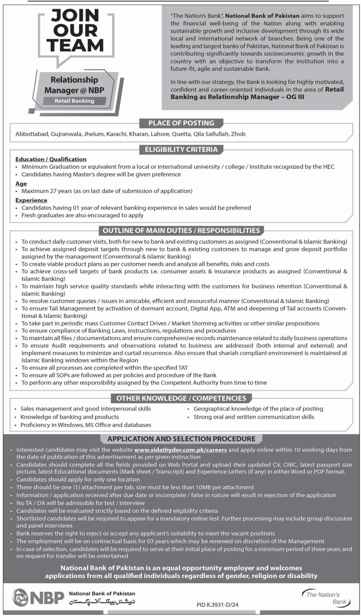 National Bank of Pakistan NBP Karachi Jobs 2025 – Apply Now