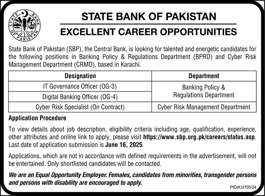 State Bank of Pakistan SBP Karachi Jobs 2025 – Apply Today